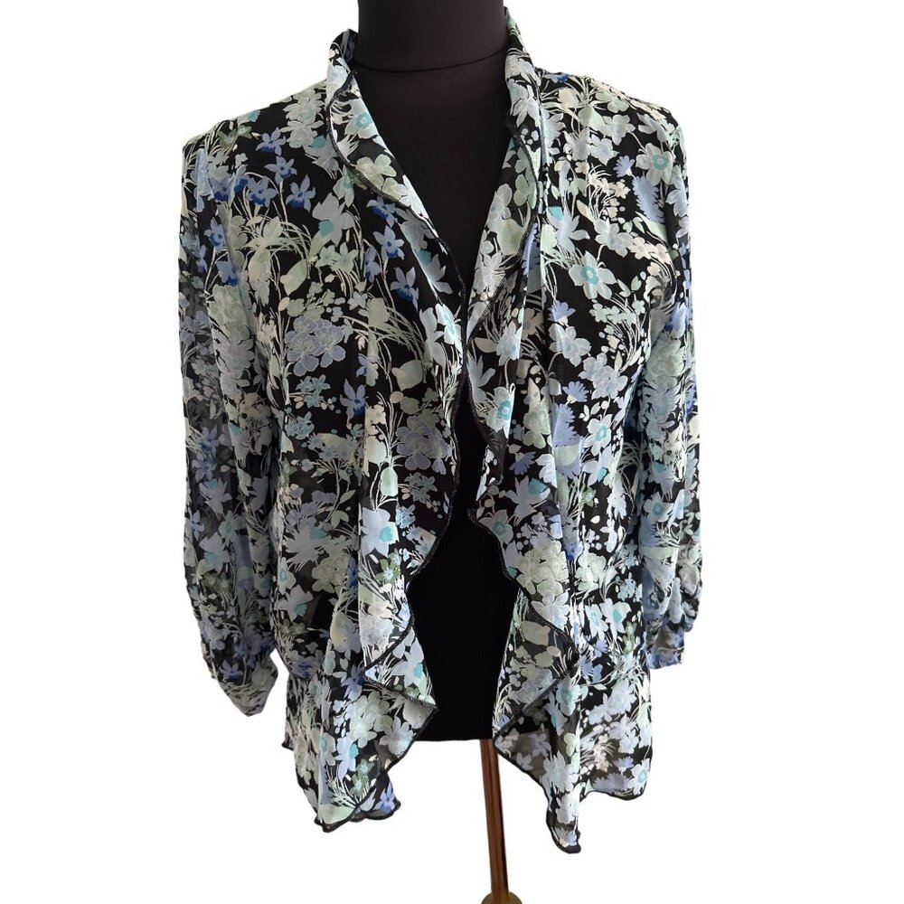 BonWorth Floral Sheer Open Front Layering Top Lightweight, Size Small